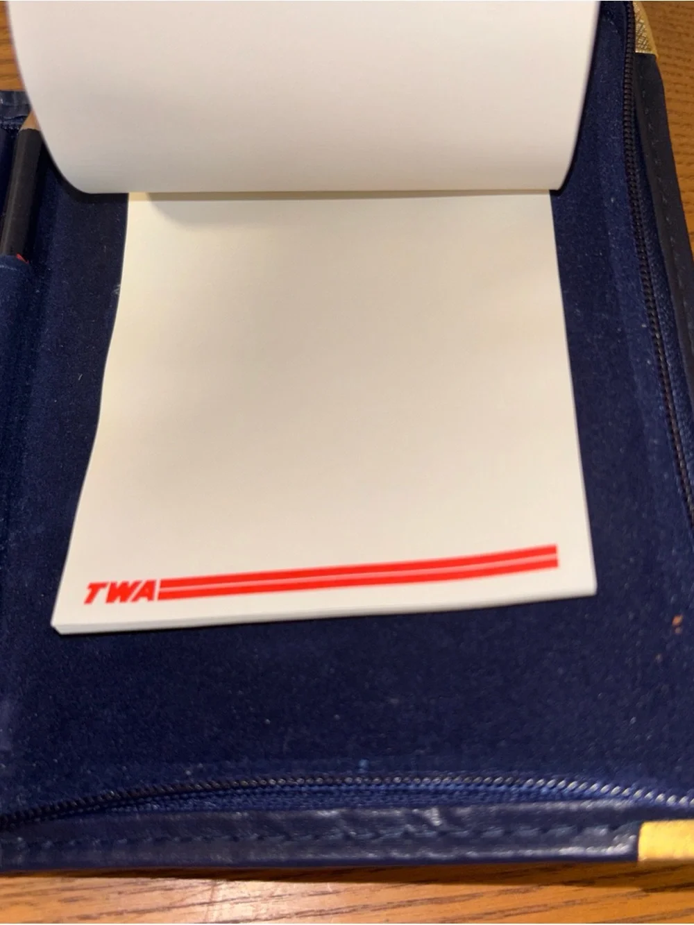 Navy Stripe Passport Holder with Red Logo and Gold Corners TWA